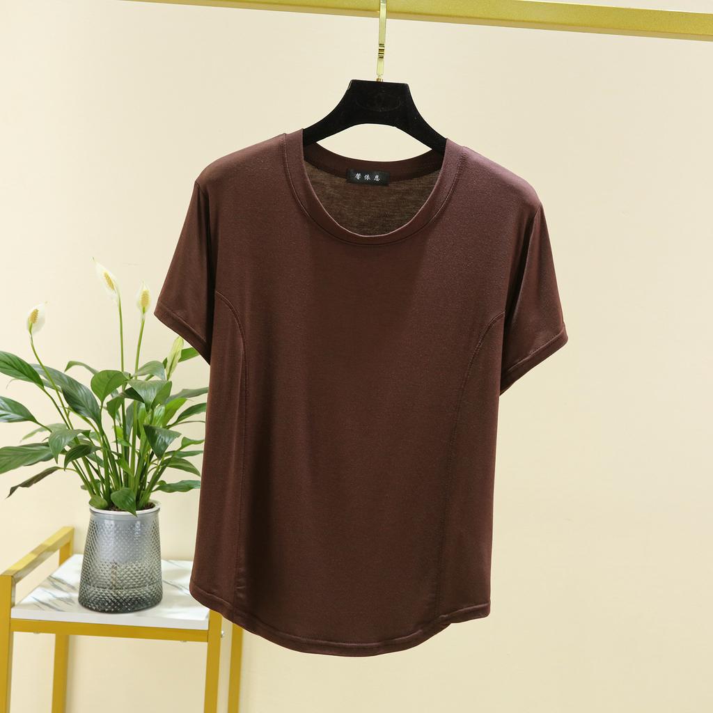 Women Modal Short Sleeve T‑Shirt Summer Solid Color Loose Basic Tee Casual Slim Fit Inner Wear Blouse Tops