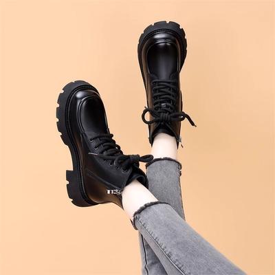 Martin Boots Women's Platform Autumn and Winter Versatile Velvet 2024 New British Style Soft Leather Small Height-increasing Short Boots