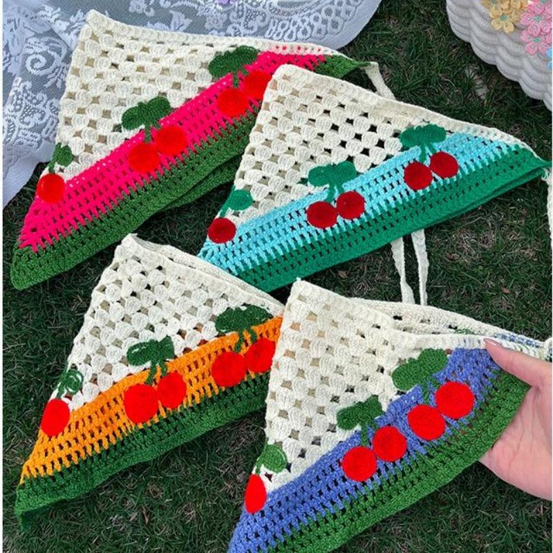 Elegant Knitted Triangle Scarf Headband For Women  Cherry Pattern Hair Band Headscarf Hair Accessories Skirt Butt Curtain
