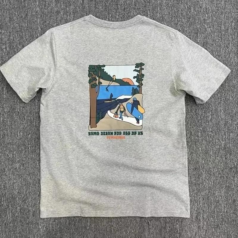 American Mountain Graffiti Print Short-sleeved Men's and Women's Plus Size T-shirt Summer New Fashion Retro Classic Cotton Top