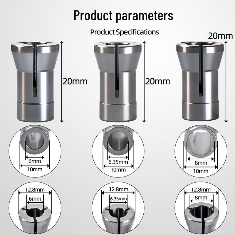 Aluminum Router Collet: 1/4 Shank, 8 Shank, Precision Woodworking Drill Sleeve with 6mm Nut