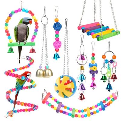 Kombination Vogel Papagei Spielzeug Set Bunte Haustier Vogel Spielzeuge mit Hölzernem Hängeständer Vogelleiter Schaukeln Brücke Käfigzubehör