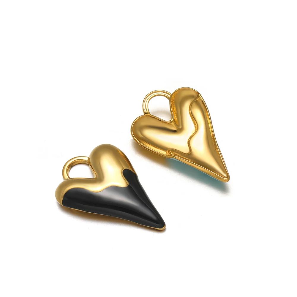 

5pcs Stainless Steel Fresh Color Enamel Heart Charms Medal Pendants for DIY Jewelry Making Lovers Necklace Findings Supplies чёрный