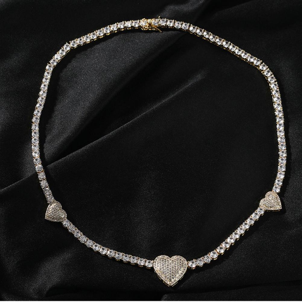 Cross-border Trendy 5A Grade Zircon 4mm Hip Hop Cuban Chain Necklace for Both Men Women Heart-shaped Clasp Silver 18K Gold