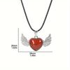 European & American Natural Stone Angel Heart Pendant with Wings