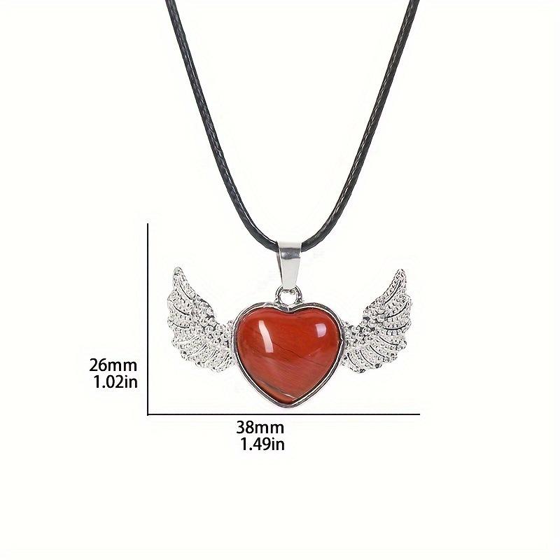 European & American Natural Stone Angel Heart Pendant with Wings