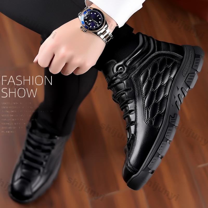 Mode Winter Leder Plateau Plus Samt Stiefel für Herren Mode Weichsohlige Lässige Herren Stiefeletten Luxus Designer Board Schuhe