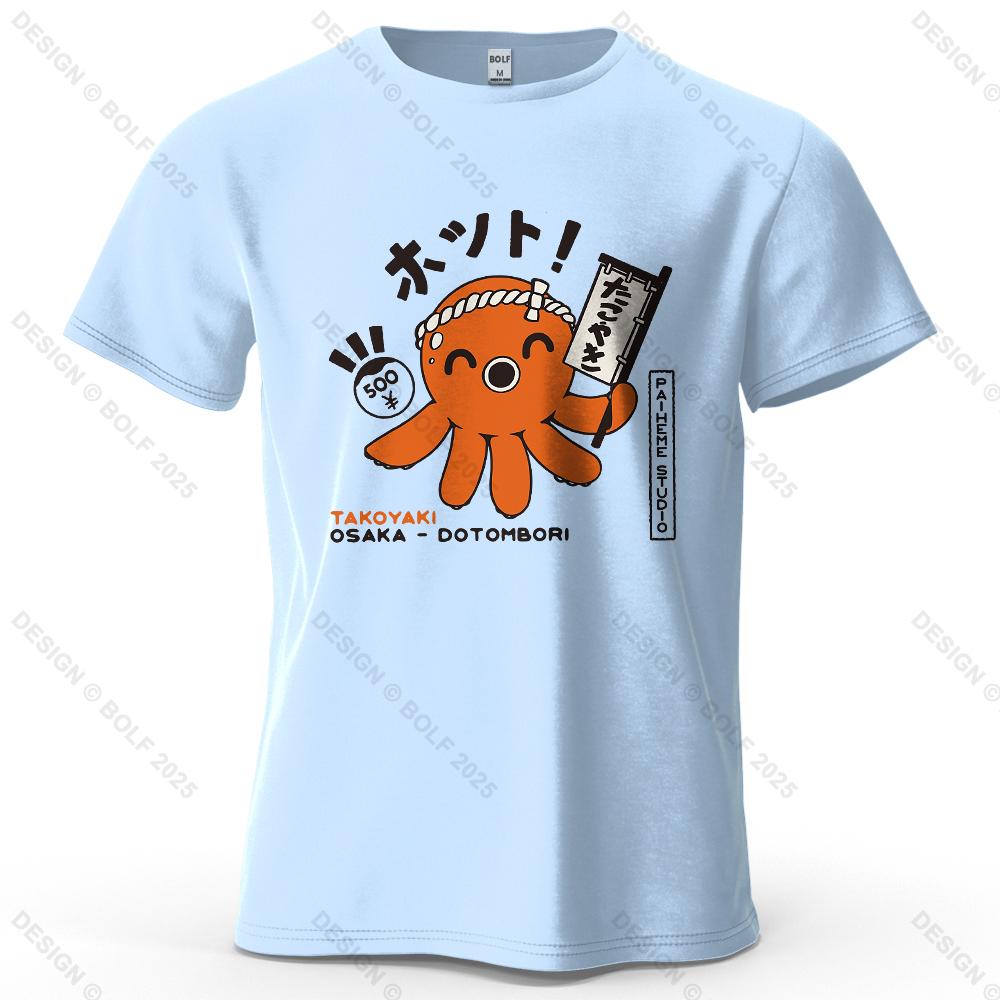 

TAKOYAKI OSAKA DOTOMBORI Печатная мужская футболка 100% хлопок Оверсайз Графические футболки для женщин Топы Футболки Повседневная уличная одежда S