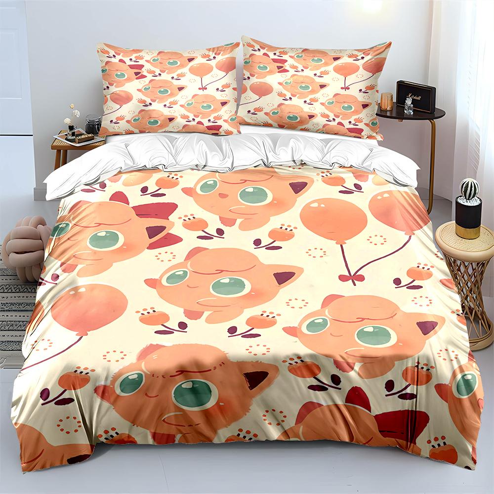 Pokemon Jigglypuff 3dílná ložní souprava Povlak na polštář Dospělý přehoz na postel Ložnicová ložní souprava Sada přikrývky Přikrývka Domácí dekorace Povlak na přikrývku