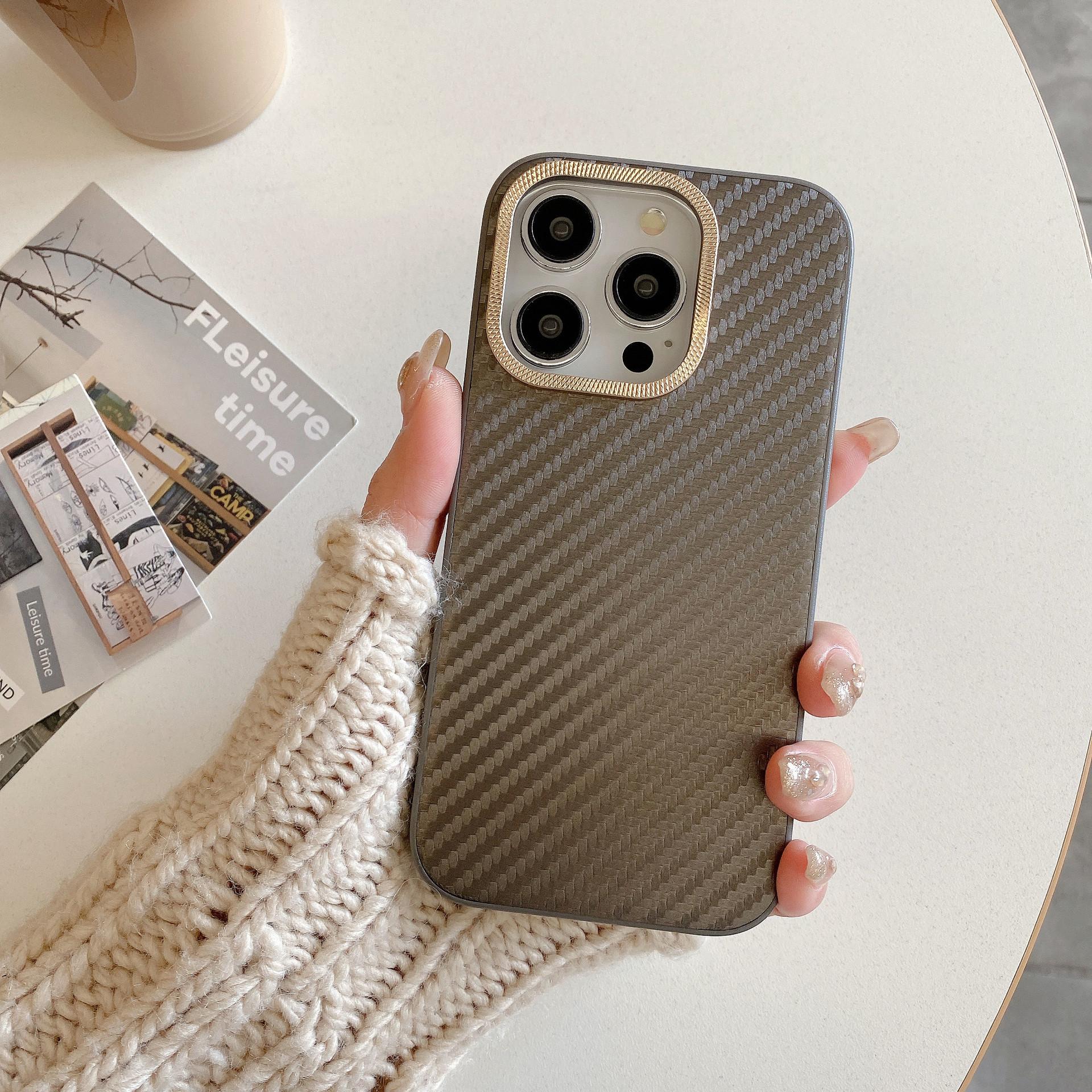 

Подходит для IPhone15promax, Чехол для телефона с текстурой кевларового волокна, Металлическое кольцо для объектива Apple 14, 13 Противоударный чехол Apple 13 Promax