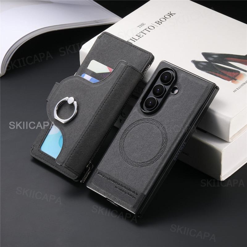 Zipper Wallet Magnetic Cover for Samsung Z Fold 8 7 Fold6 Fold5 Fold4 Fold3 Magsafe 2 in 1 Flip Leather Stand Holder Phone Bag
