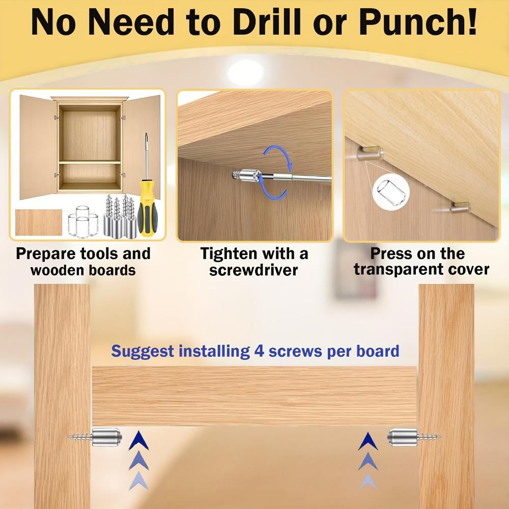 50Pcs Metal Shelf Support Nail Set, Anti-skid Sleeve and Self-screws, Cabinet Baffle Pressing Aluminum Plate Bracket, Furniture Glass Bracket