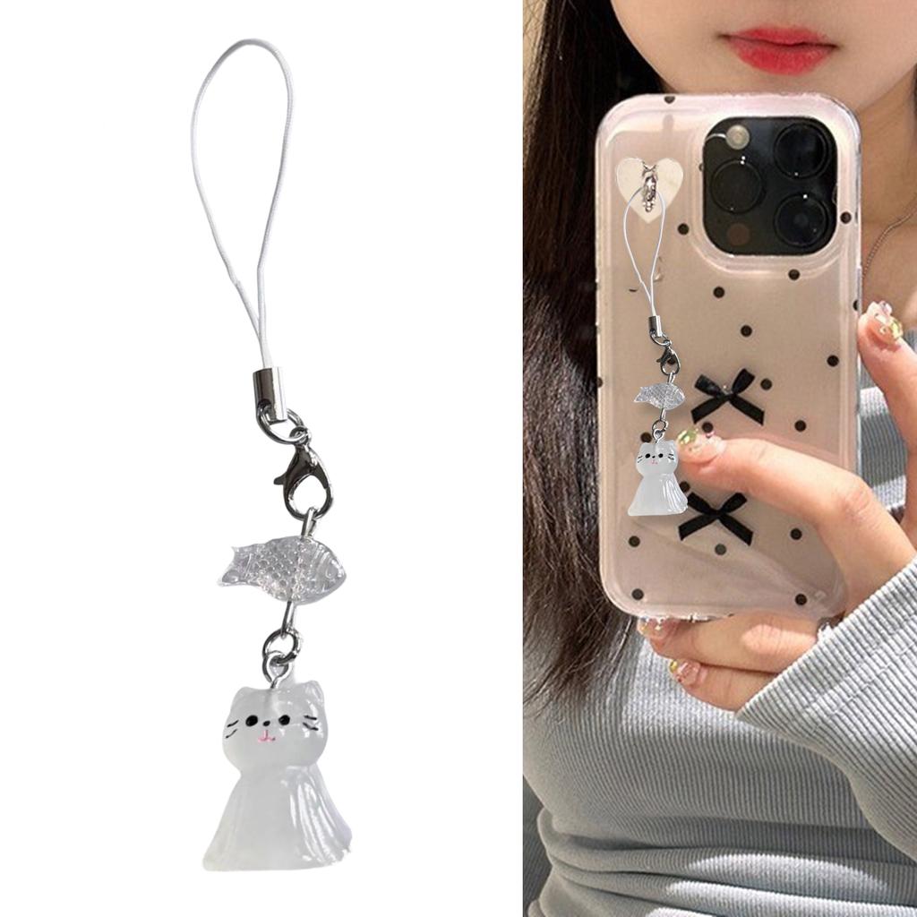 Practical Cat and Fish Phone Strap Cuteness Phone Lanyard Fashionable Bag Charm Suitable for Bags USBs and Phone
