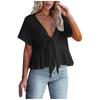 Women's Summer Fashion Colour Loose Short Sleeve Tie Ruffle Top