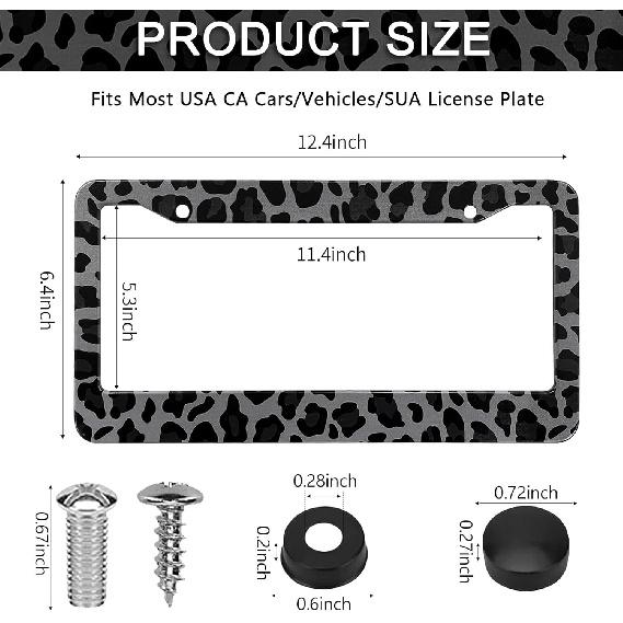 Black Leopard Print License Plate Frame - 2 Pack Animal Leopard Cheetah Print Tags Frames Holder, Car Decorative Tag Frames With Screws Fasteners