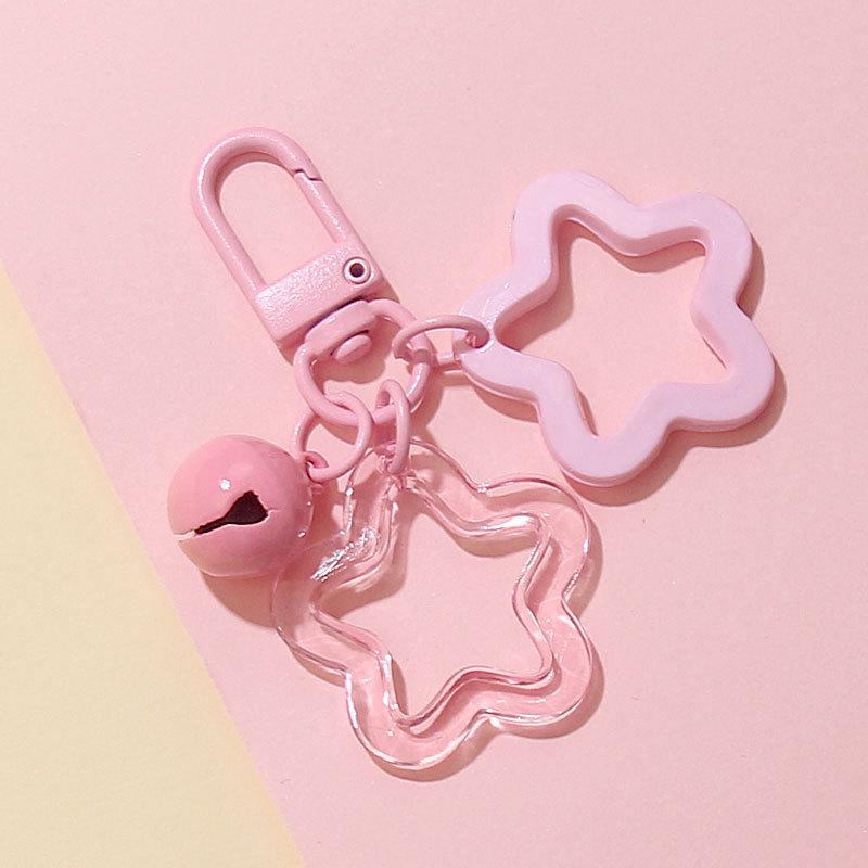 Colorful Handmade Double Star Keychain with Bell Ornaments - DIY Women's Bag Decoration