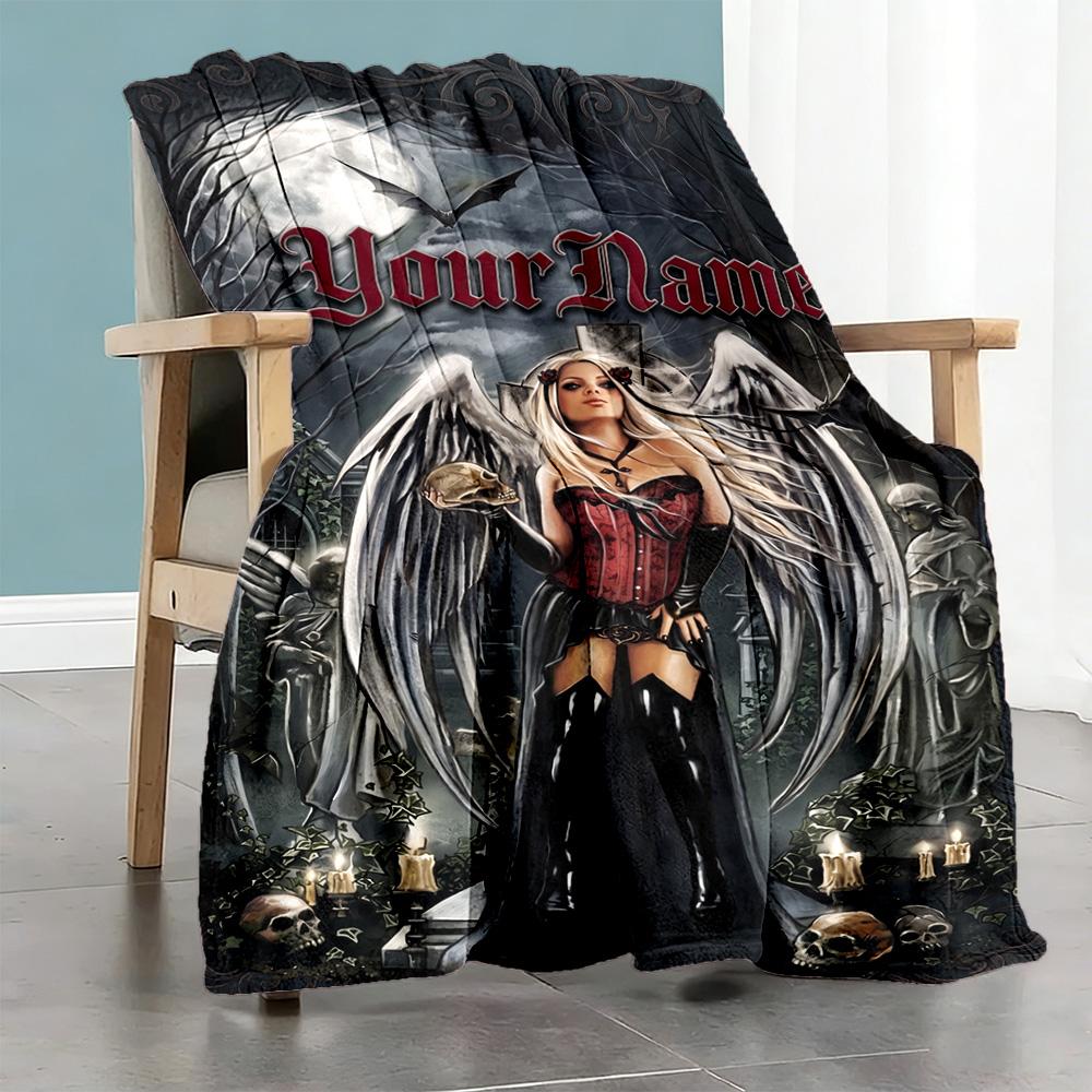 Gothic Illustrations Personalized Text Blanket Multi-purpose Customizable Blanket Durable Comfort Great for Office Picnics Living Room Bedding