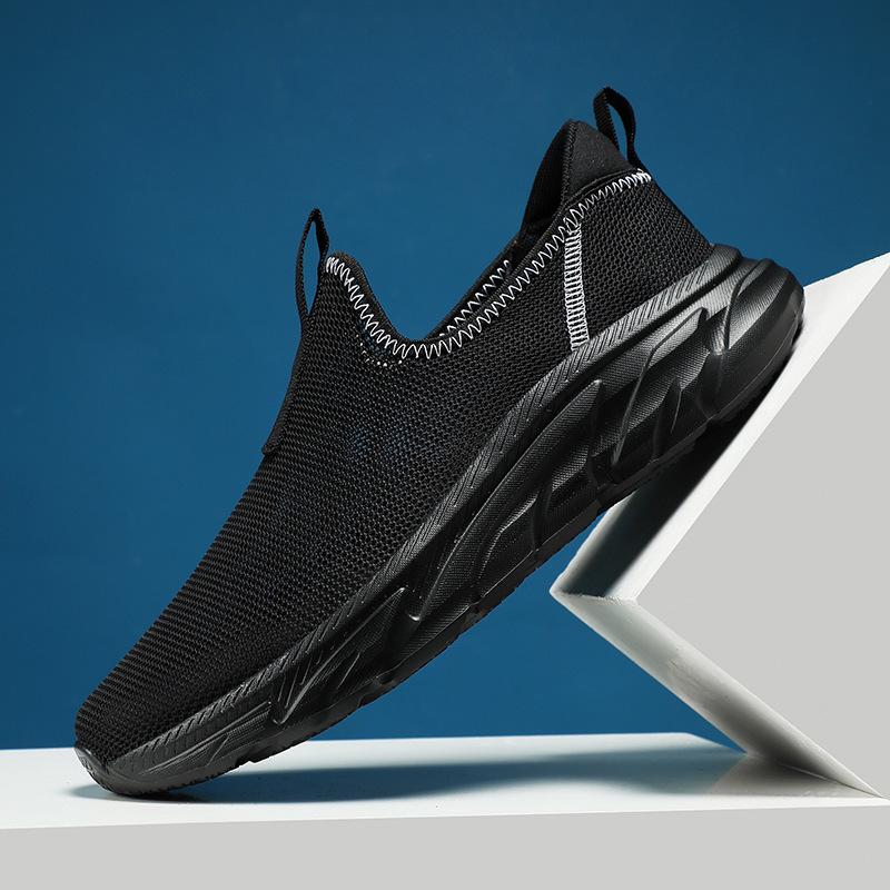 Casual men's shoes breathable and comfortable running shoes mesh shoes lazy black sports mesh cloth shoes
