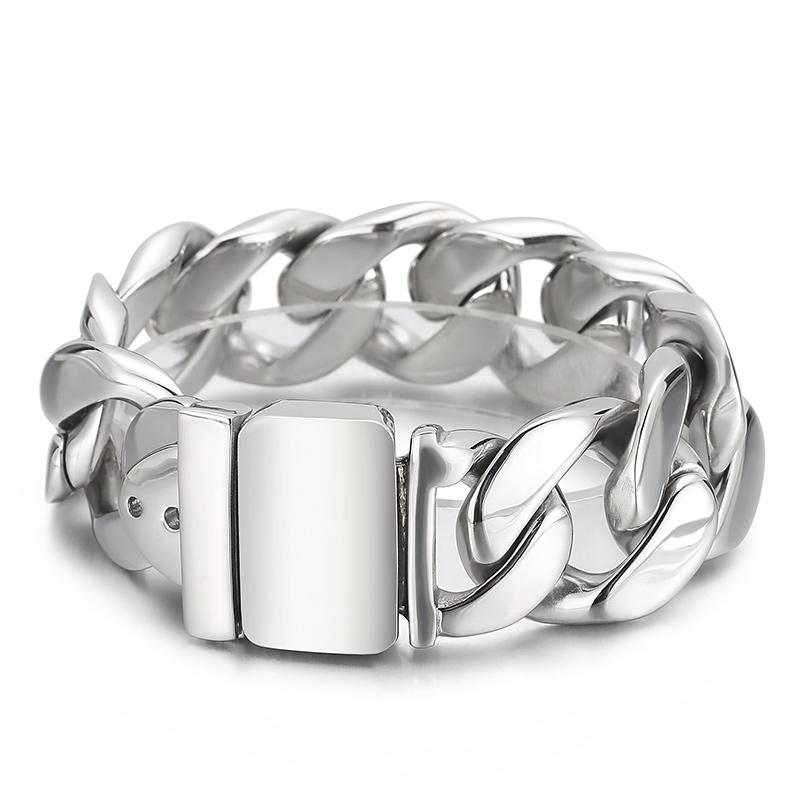 Vintage Schweres Herren-Edelstahlarmband Matt Breit Handgelenk Kette Schmuck 3 Farben Poliert Größere Accessoires