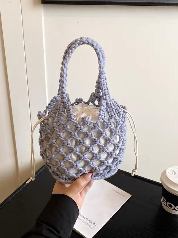 Mini Sac Seau en Paille Tendance pour Femme - Sac à Main Tissé Polyvalent d'Été