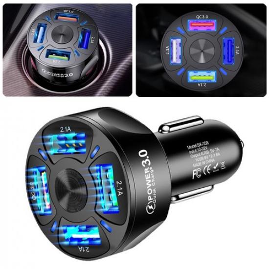 4 USB Ports Car Charger Adapter 12V LED Display QC3.0 Fast Charging Accessories