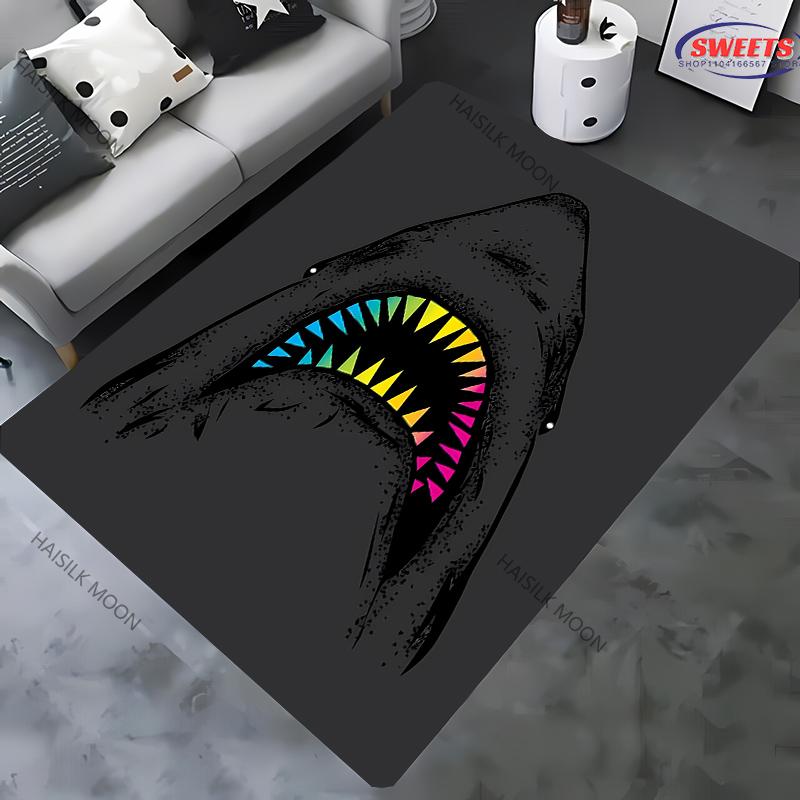 1pz Tappeto Stampato a Tema Squalo Grande per Camera da Letto Soggiorno Arredo Divano Casa, Tappetino Antiscivolo per Giochi Bambini, Spedizione il Giorno Successivo