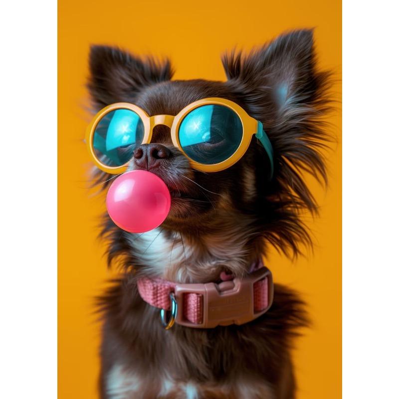 Fun And Funny Cute Dog Wearing Glasses And Blowing Bubblesr Art Poster Canvas Prints Mural Living Room Bedroom Home Decoration