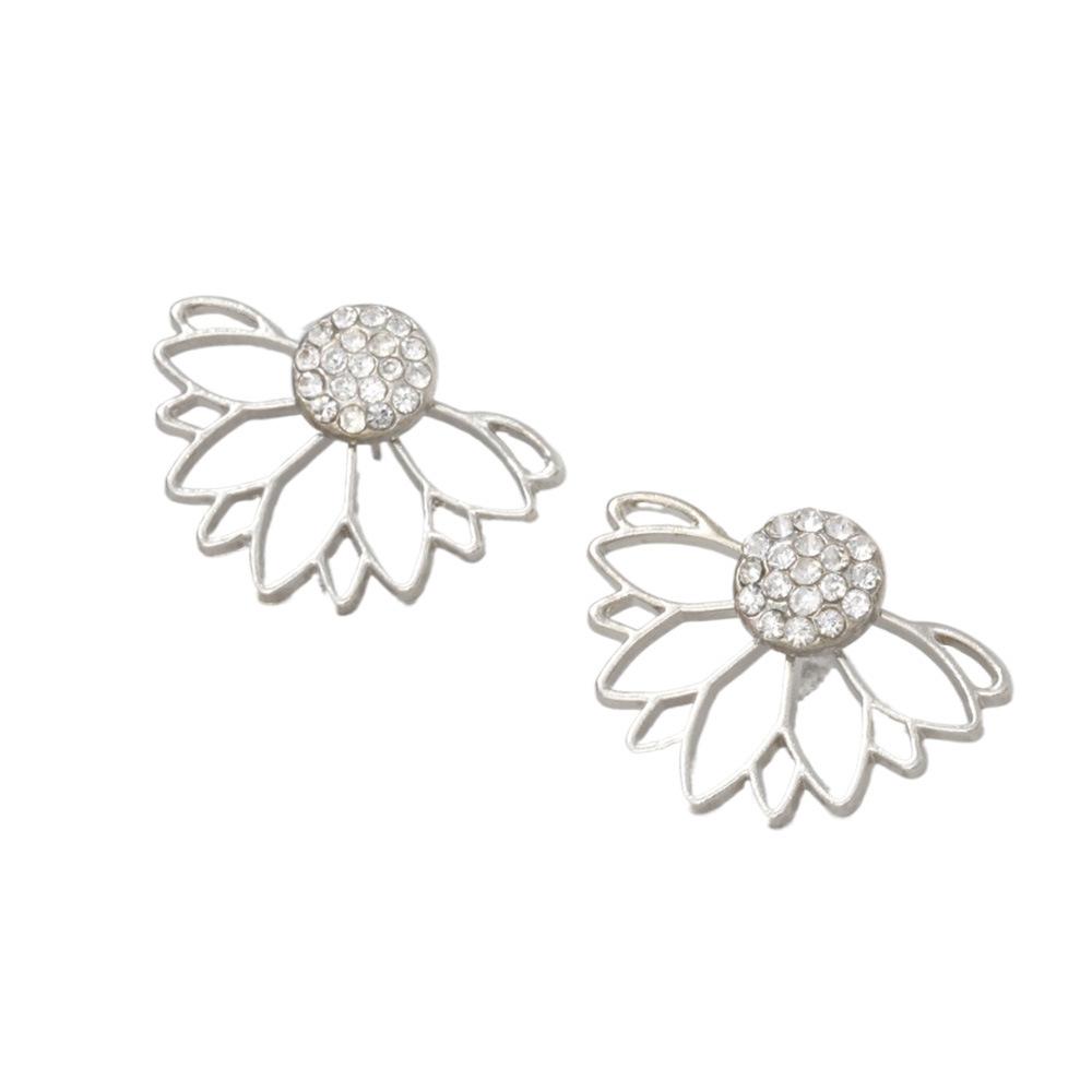 Hohle Blume Ohrstecker für Damen Kupferfarbenes Metall Koreanische Niedliche Doppellagige Florale Ohrringe Party Elegant Zirkon Geschenk