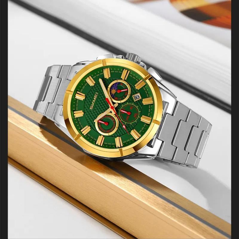 Skmei Fashion Multifunctional Quartz Watch for Men Calendar Luminous Luxury Stainless Steel Strap Mens Watches