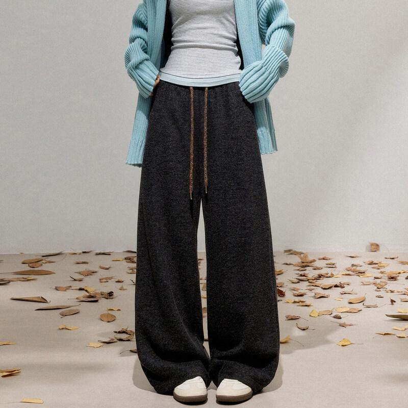 Women's Brushed Loose Drawstring Wide-Leg Pants