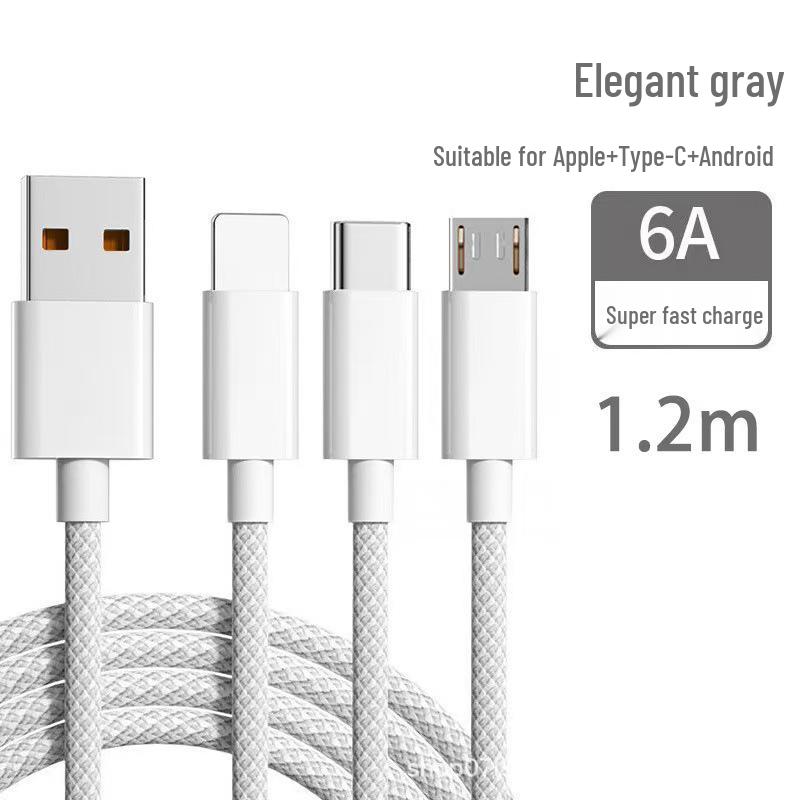 66W Fast Charging Macaron Braided 3-in-1 Cable for Apple, Android, and Type C Devices