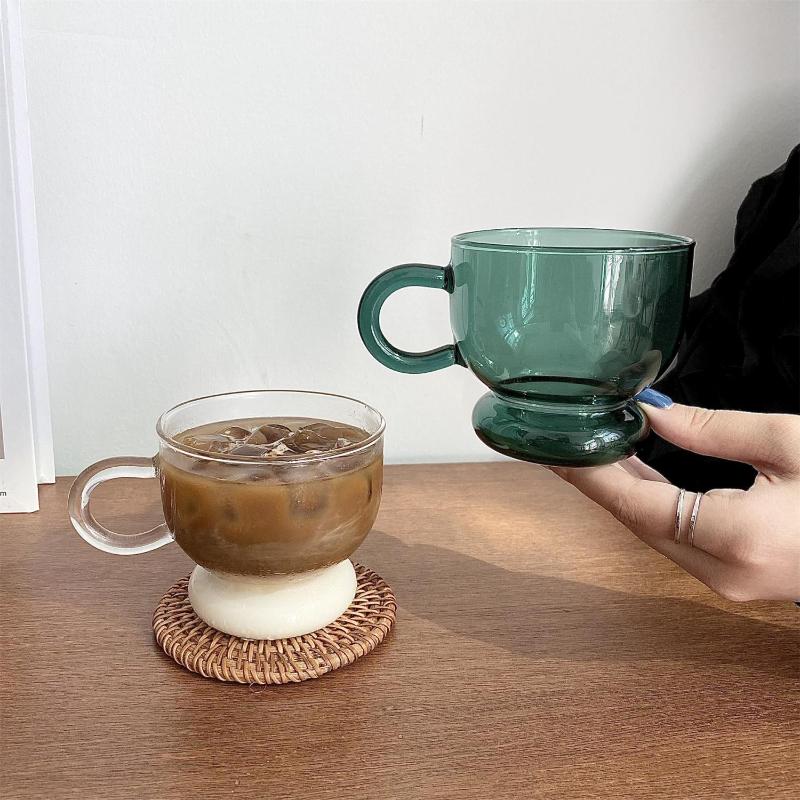 2PC Nordic glass coffee cup milk tea beer heat resistant cocktail wine mug Drinkware tumbler cups household Big mugs