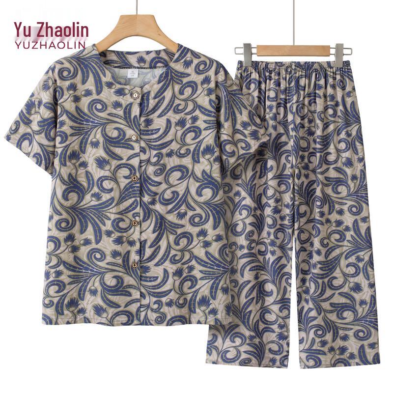 YUZHAOLIN Women's Summer Breathable Printed Short-Sleeve Top & Pants Set