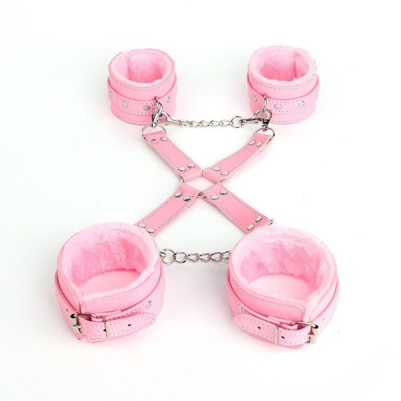 Adult Plush Handcuff & Foot Cuff Restraint Set with Cross Buckle