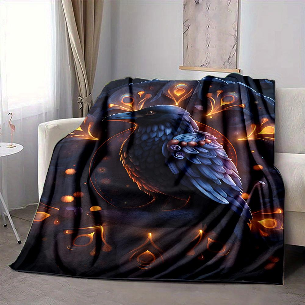 1pc Raven Feather Ornament Blanket Lightweight Flannel Blanket Throw Blanket For Sofa, Bed, Travel, Camping, Livingroom, Couch, Chair, And Bed yy25090