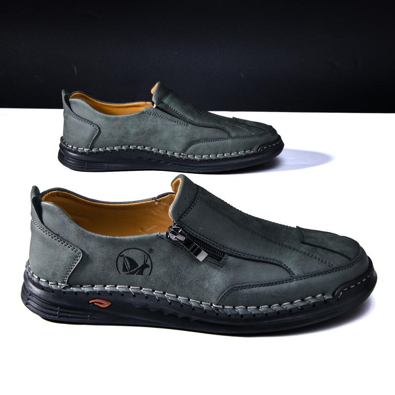 2025 Heren Plus Size Zomer Leren Loafers: Handgestikt Low-Top Skate Stijl