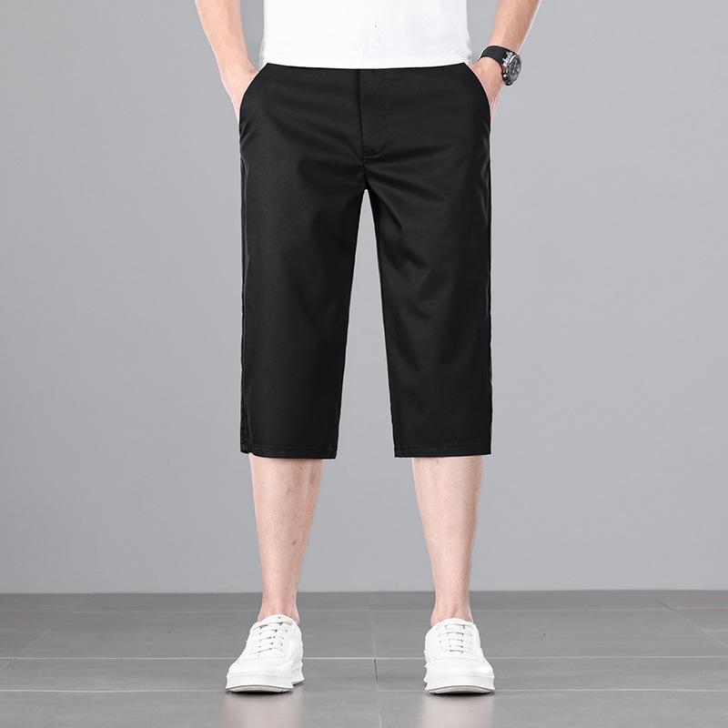 Pánské elastické kalhoty Business Casual Zkrácené - Léto 2024, Volný střih, Plus Size, Rovný střih.