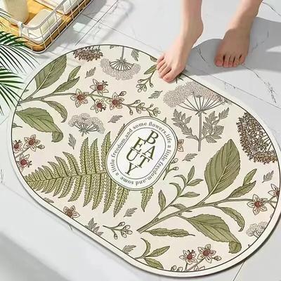 40X60CM Oval Crystal Velvet Carpet Garden Flower Style Bathroom Toilet Living Room Room Door Non-Slip Mat