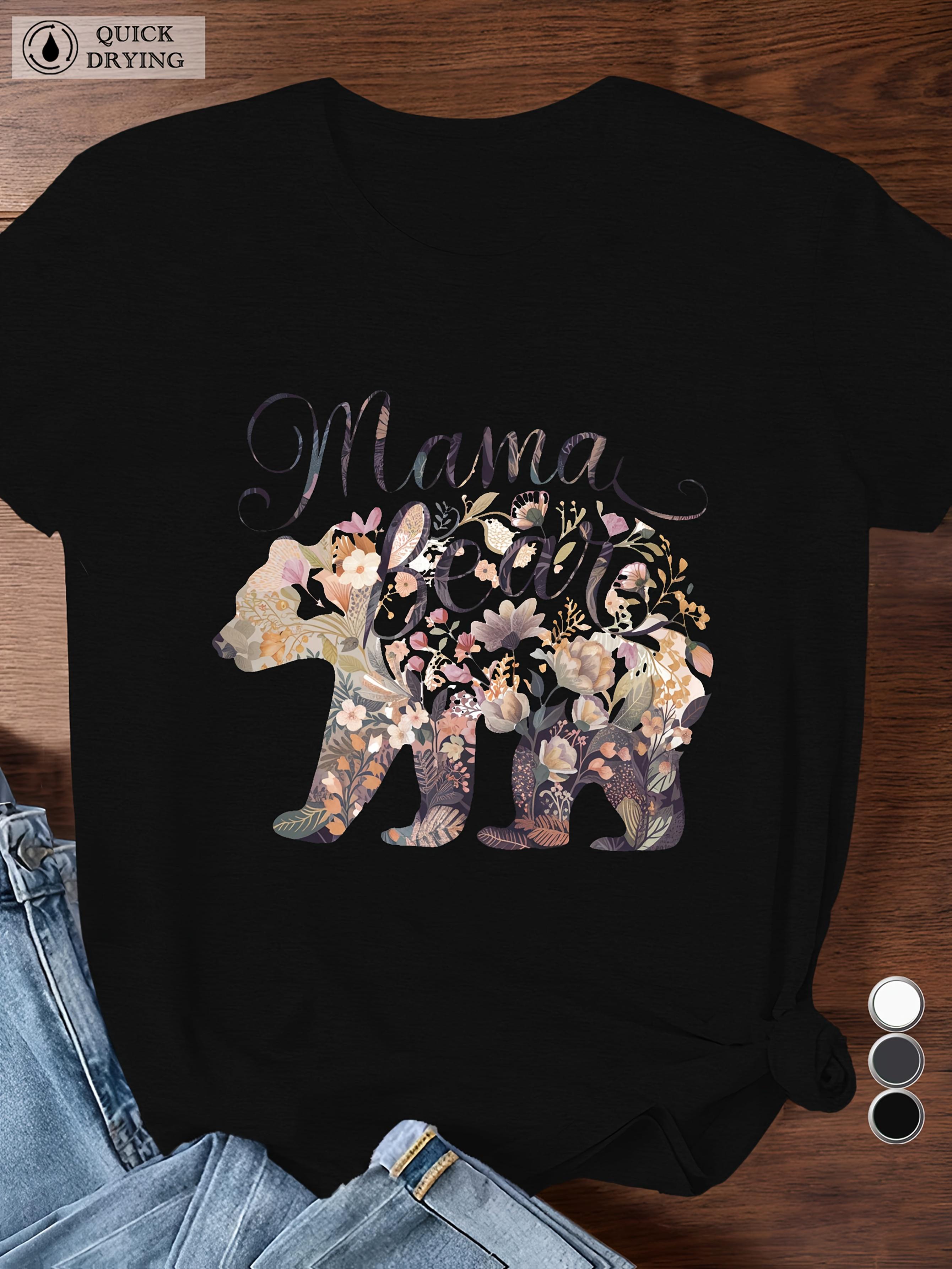 

European size MAMA BEAR floral design Women s Sports Short Sleeve T-Shirt 4XL чорний
