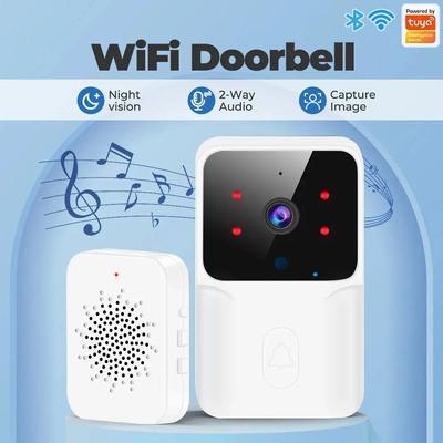 Bezprzewodowy dzwonek wideo Tuya z kamerą HD, detekcją ruchu PIR, alarmem IR, dzwonkiem do drzwi zabezpieczającym, interkomem WiFi do domu, mieszkania
