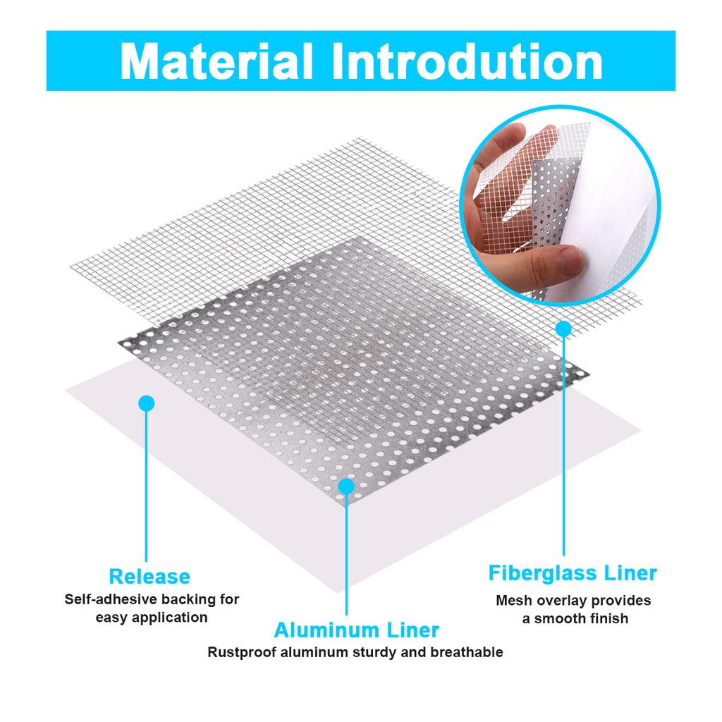 Patch di Riparazione Cartongesso 10 Pezzi Patch per Muro a Secco Soffitto Rete in Fibra Lamiera Zincata Facile Varie Esigenze di Riparazione Muri Forte