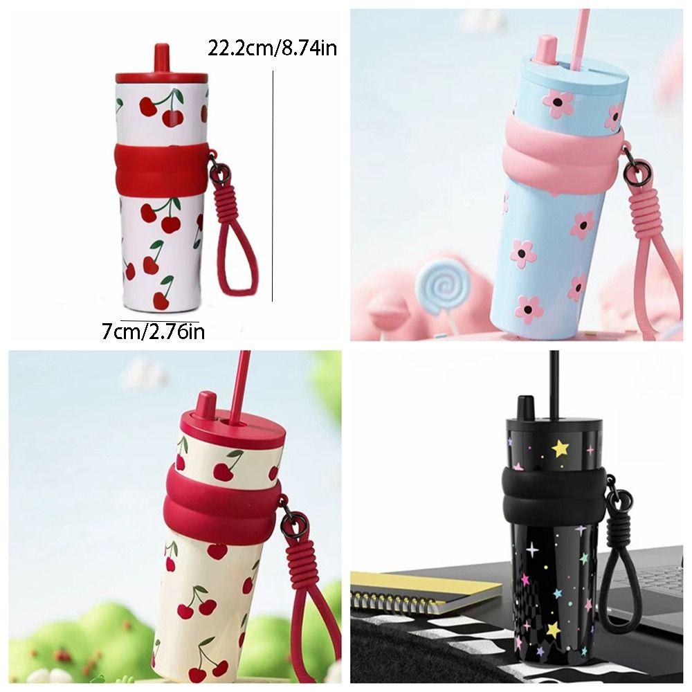 Stainless Steel Vacuum Thermos Cup Star Flower Print Coffee Mug Large Capacity Insulation Cup  Gift