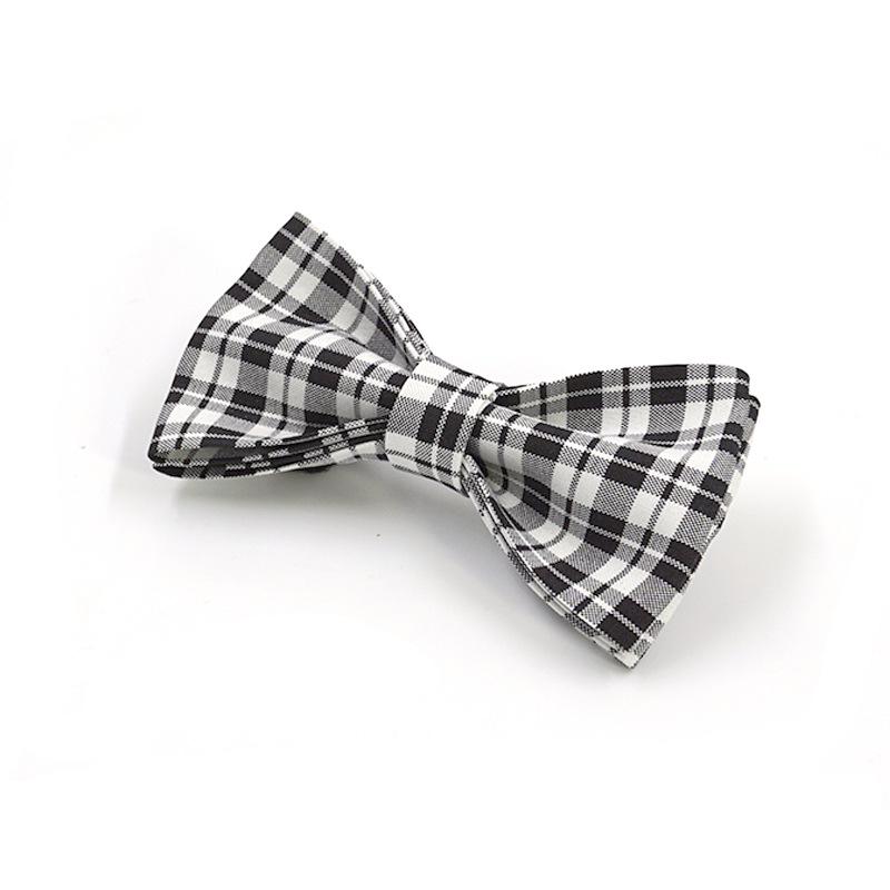 Black & White Plaid Dog Collar and Leash Set with Bowtie - British Style Pet Accessories S