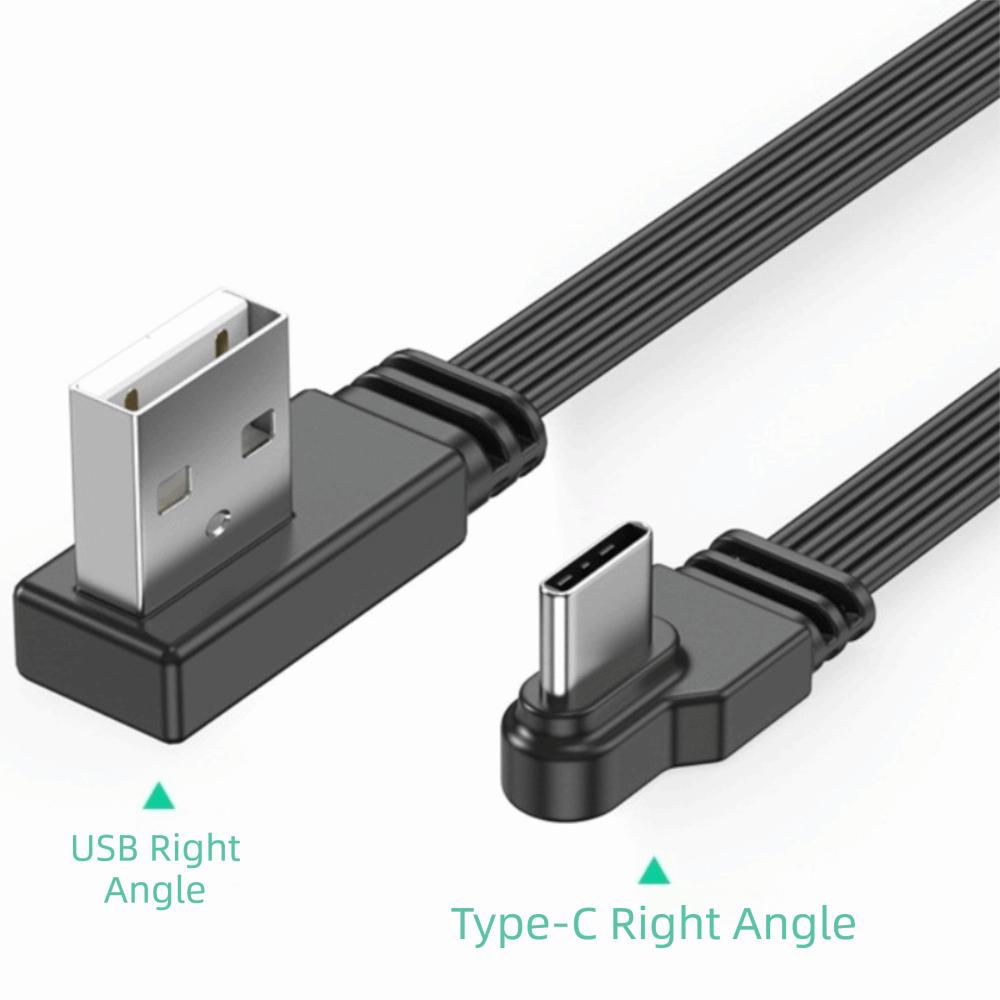 Flat Flexible USB C Charging Cable Double Elbow Mobile Game Cable Data Transfer