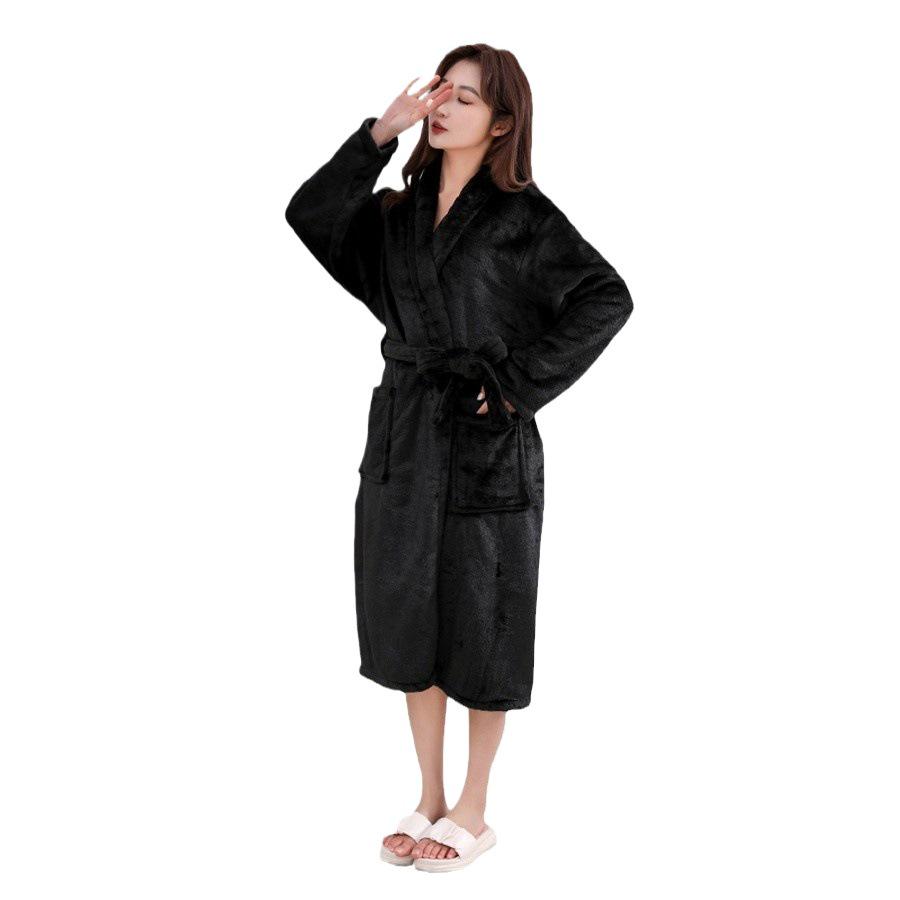 Damen Herbst Winter Dickes Korallenfleece Flanell Pyjama & Mittellanger Bademantel Set für Paare