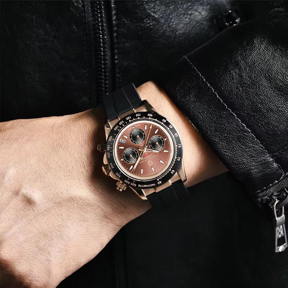 PAGANI DESIGN 40MM New V2 Gold Brown Color Dial Classic Luxury Men Quartz Watch VK63 Sapphire Retro Chronograp Watches for men