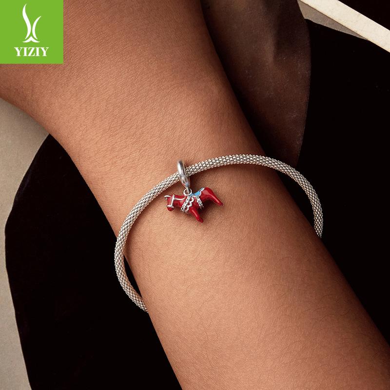 S925 Silver Dala Trojan Horse Pendant Red Wind Personality Diy Bracelet Beaded Accessories