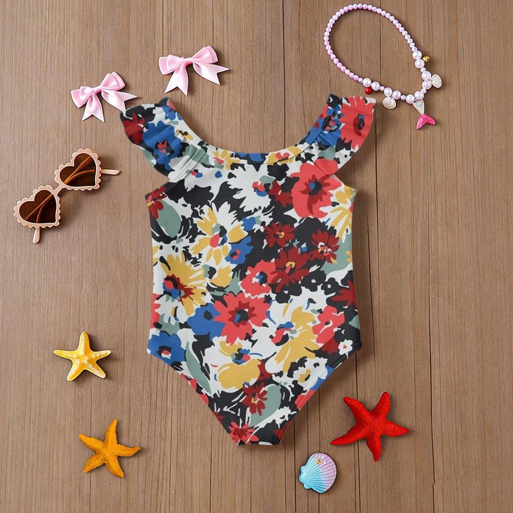 Girls One Piece Swimsuit Floral Print Sleeveless Summer Beachwear Kids Swimwear Comfortable Fit Lightweight Fabric