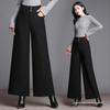 Black Wool Blend Tencel Wide-Leg Culottes - Women's Casual High-End Autumn/Winter Pants