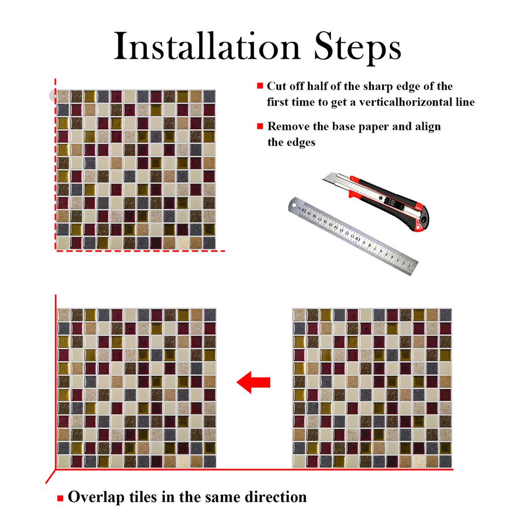 10pcs Strong Adhesive Peel&Stick Tile Stickers 3d Mosaic Vinyl Tiles Marble Wall Sticker Waterproof For Kitchen Bathroom